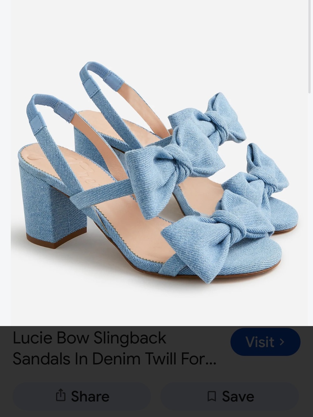 J. Crew Light Blue Denim Bow Slingback Block Heels
